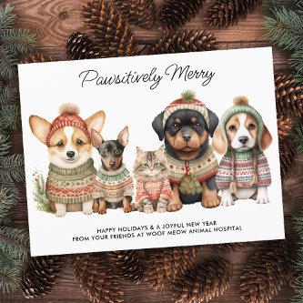 Pawsitively Merry Christmas Dog Cat Pet Business Holiday Postcard