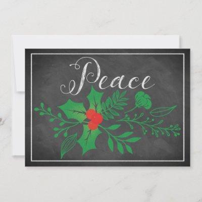 Peace Holiday Card | Faux Chalkboard, Holly