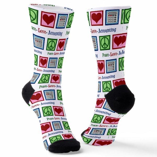Peace Love Accounting Christmas Accountant Socks
