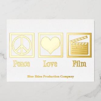 Peace Love Film Production Company Director Gold Foil Holiday Card