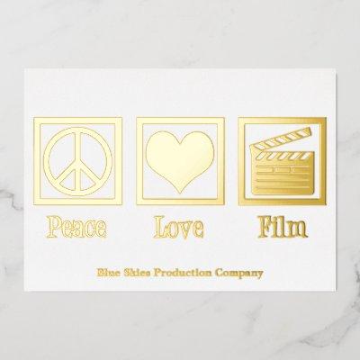 Peace Love Film Production Company Director Gold Foil Holiday Card