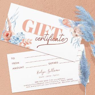 Peach and blue tropical gift certificate