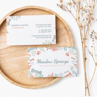 Peach Floral & Foliage Pet Paw Print Pattern