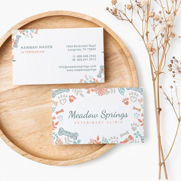 Peach Floral & Foliage Pet Paw Print Pattern