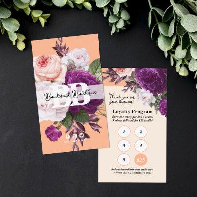 Peach Vintage Floral Service Loyalty 5-Stamp Punch