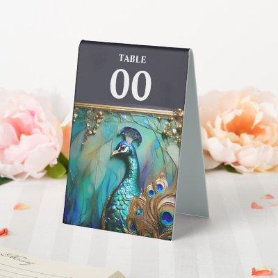 Peacock art nouveau country wedding elegant table tent sign