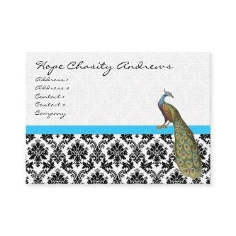 Peacock Black White Damask Bright Aqua Trim