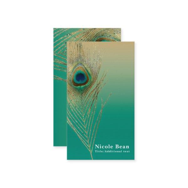 Peacock Feather Sand and Teal Boho Glam Elegant