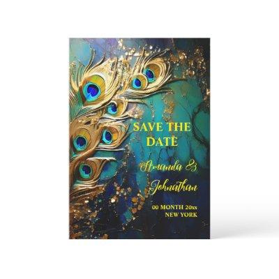 Peacock feathers 3D art iridescent elegant Save The Date