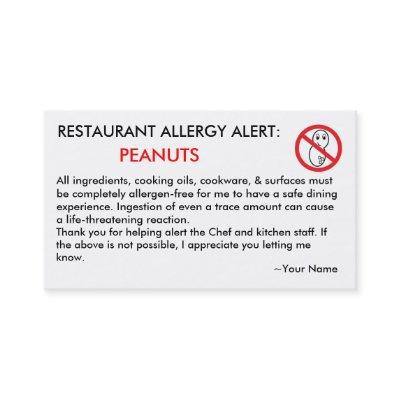 Peanut Allergy Restaurant & ICE Card
