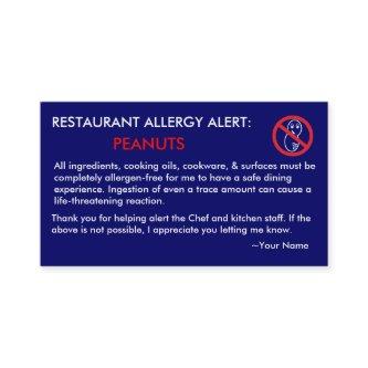 Peanut Allergy Restaurant & ICE Card - F/NB