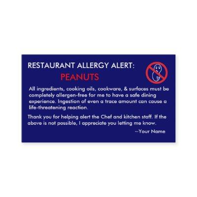 Peanut Allergy Restaurant & ICE Card - F/NB