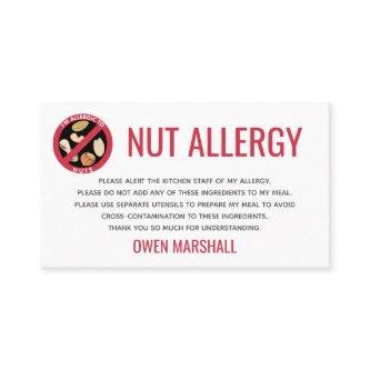 Peanut Tree Nut Allergy Alert Restaurant Card