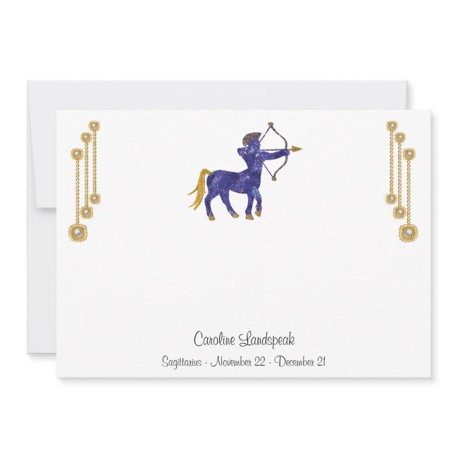 Pearl & Gold Jewels with Sagittarius Zodiac Sign Note Card