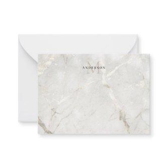Pearl Marble Masculine double monogram Note Card