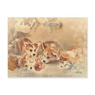 Pembroke Welsh Corgi Puppies Holiday Postcard