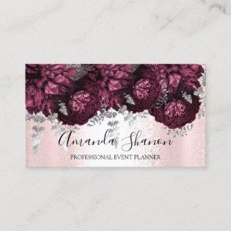 Peony Flowers Pink Silver  Logo Event Planner