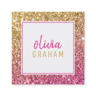 PERSONAL CONTACT bold border hot pink gold glitter Square