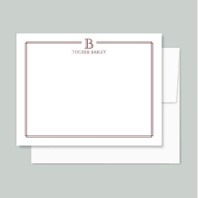 Personal Monogram Initial Stationery Dark Red Note Card