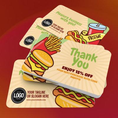 Personalize Business Logo | Hamburger Hotdog Theme Discount Card