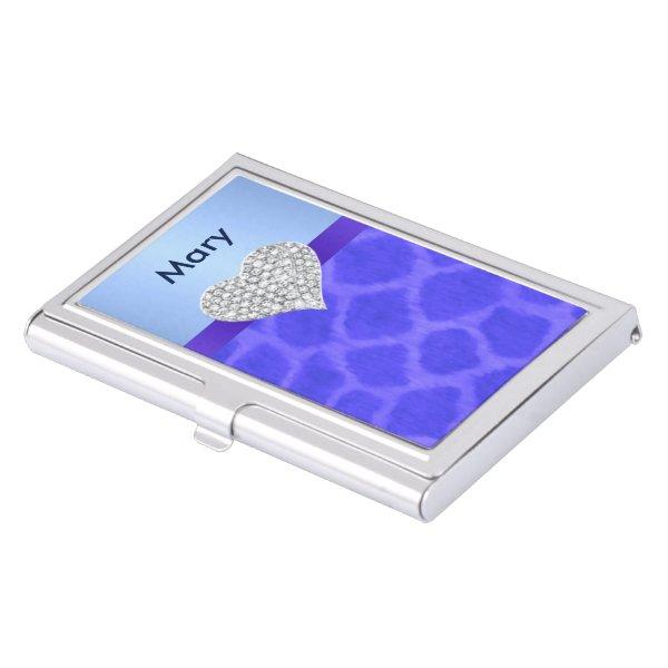 Personalize Diamond Heart Blue Giraffe Card Holder