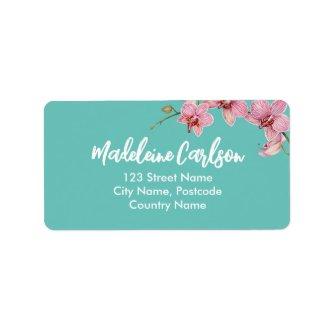 Personalize Watercolor Pink Moth Orchids Label