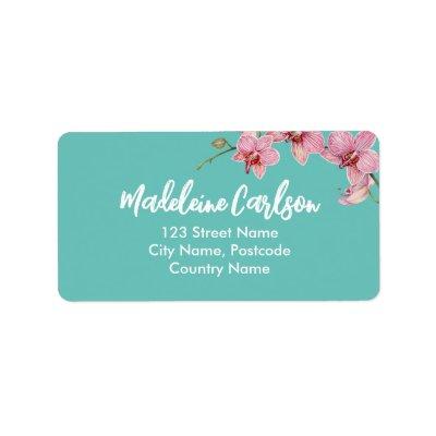 Personalize Watercolor Pink Moth Orchids Label