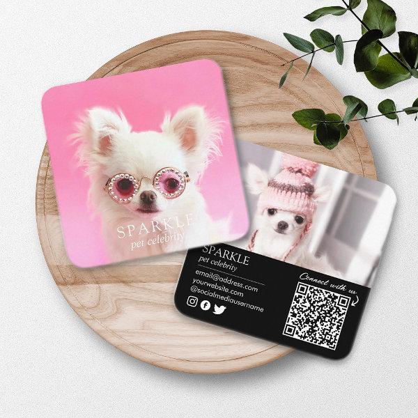 Personalized 2 Photo Dog Pet Social Media QR Code Square