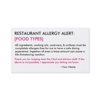 Personalized Allergy Restaurant & ICE Card