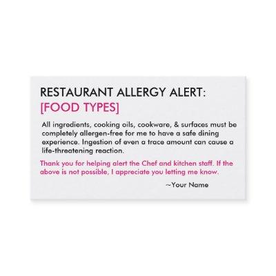 Personalized Allergy Restaurant & ICE Card