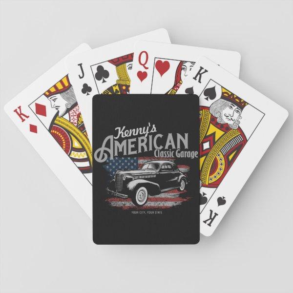 Personalized American Vintage Classic Car Garage  Playing Cards