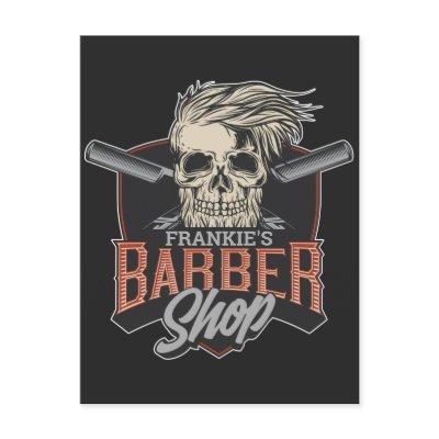 Personalized Barber Shop Hipster Skull and Razors  Holiday Postcard