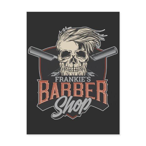 Personalized Barber Shop Hipster Skull and Razors  Holiday Postcard