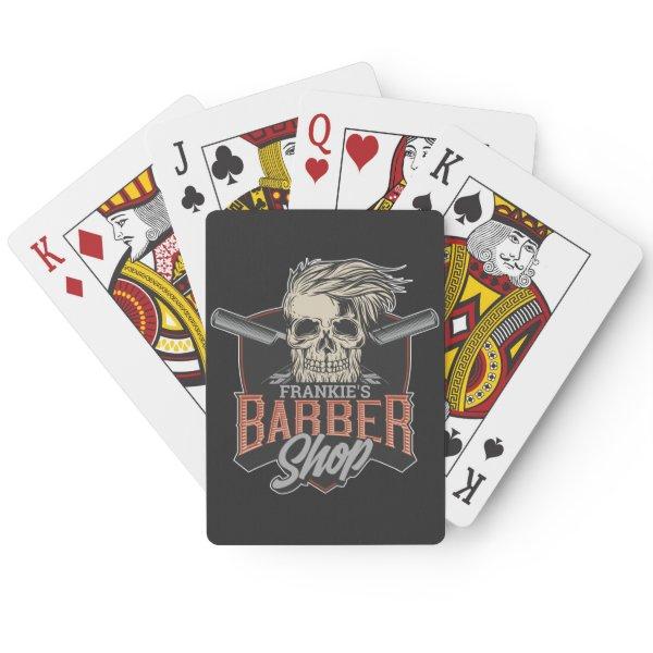 Personalized Barber Shop Hipster Skull and Razors Poker Cards