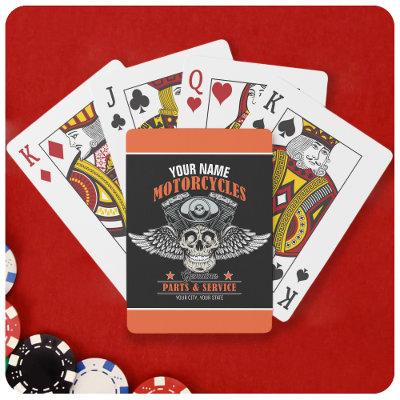 Personalized Biker Flying Skull Motorcycle Shop Playing Cards