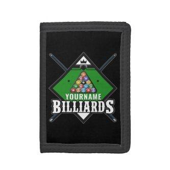 Personalized Billiards NAME Cue Rack Pool Room  Trifold Wallet