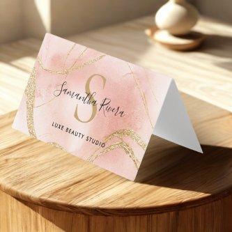 Personalized Blush Marble Card with Gold Glitter