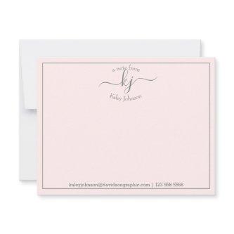 Personalized Blush Pink Script From The Desk Of Thank You Card