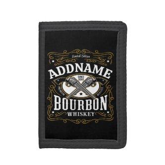 Personalized Bourbon Vintage Guns Whiskey Label Trifold Wallet