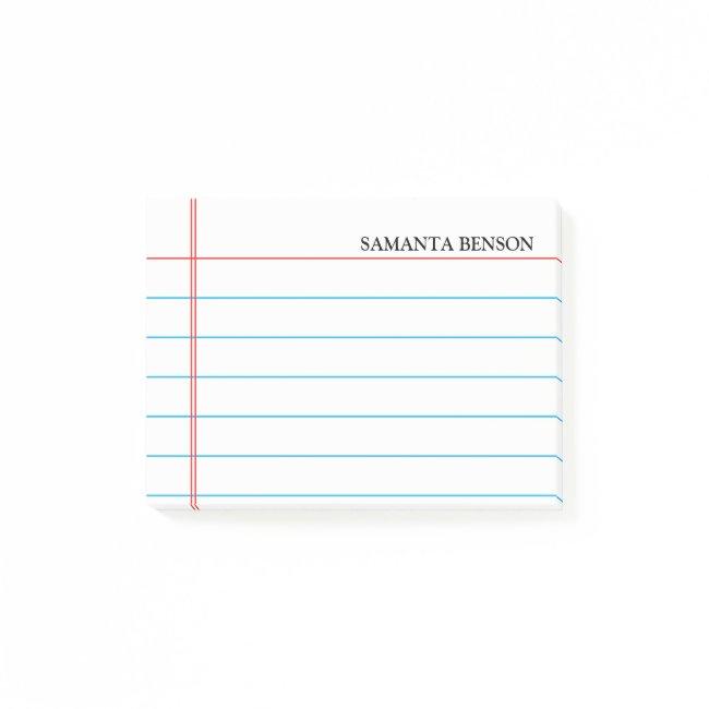 Personalized Customizable Lined Notebook Paper Post-it Notes