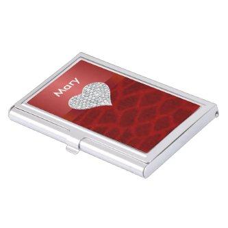 Personalized Diamond Heart Red Giraffe Card Holder