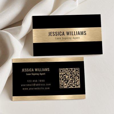 Personalized Elegant Brushed Gold Black QR Code