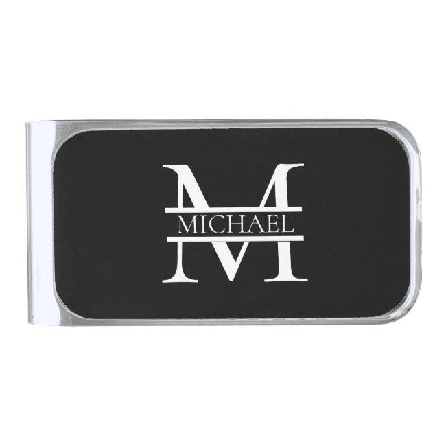 Personalized Elegant Monogram and Name Silver Finish Money Clip