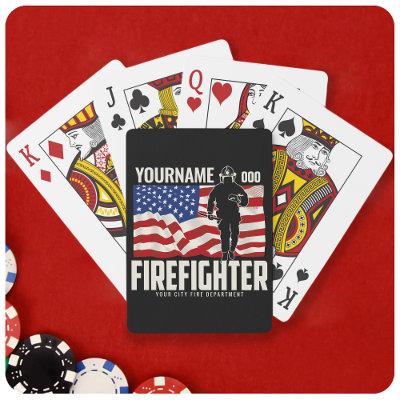 Personalized Firefighter Rescue USA Flag Patriotic Playing Cards