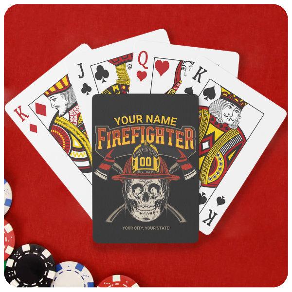 Personalized Fireman Skull Helmet Ax Firefighter  Poker Cards