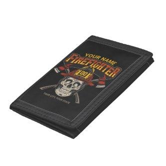 Personalized Fireman Skull Helmet Axe Firefighter  Trifold Wallet