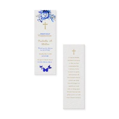 Personalized  First Communion Blue Prayer Card