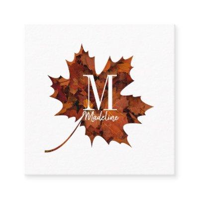 Personalized Floral Monogram Autumn Maple Leaf Square
