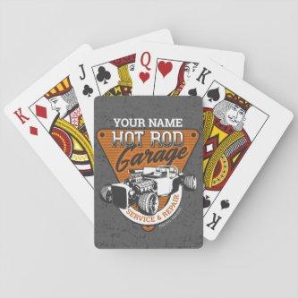 Personalized Hot Rod Garage Roadster Repair Shop  Playing Cards