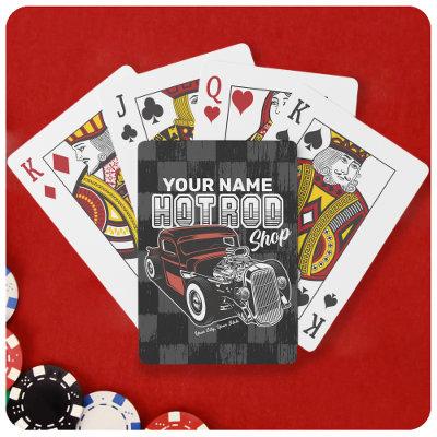 Personalized Hot Rod Shop Retro Garage Truck Playing Cards